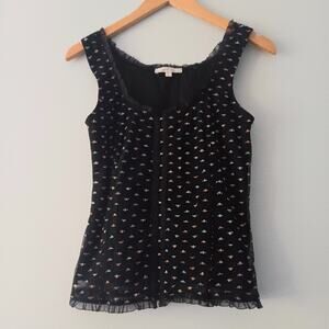 Moa Moa Y2K Ruffle Hook & Eye Top Black Multicolor L